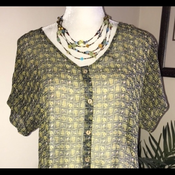 Blue Bird Sheer Cap Sleeve Top M - Picture 2 of 6